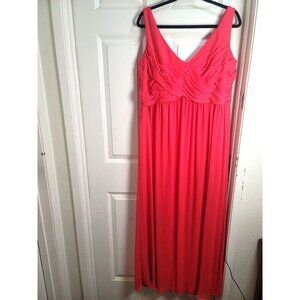 David's Bridal Elegant Coral Sleeveless Maxi Dress With Draped Front & Back